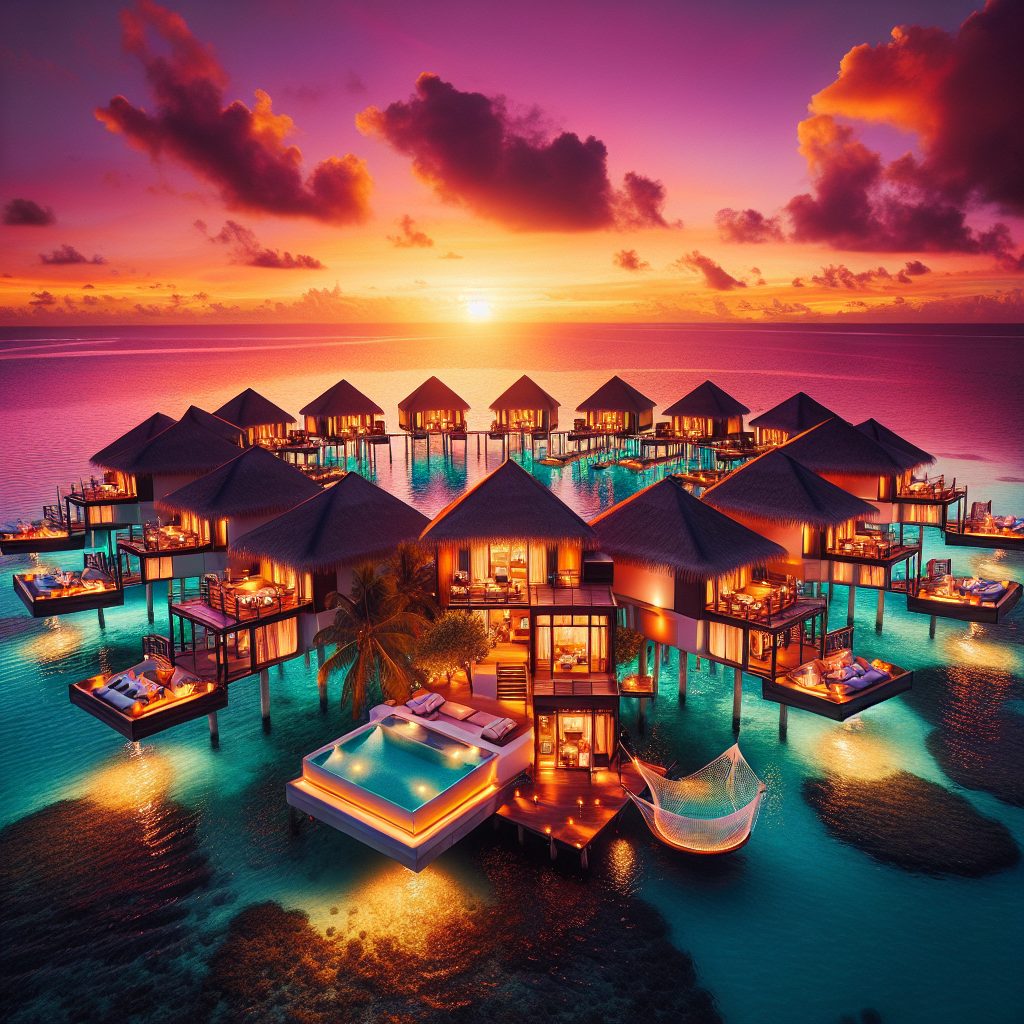 Maldives Sunset Halo Villas with Water Hammock Nets