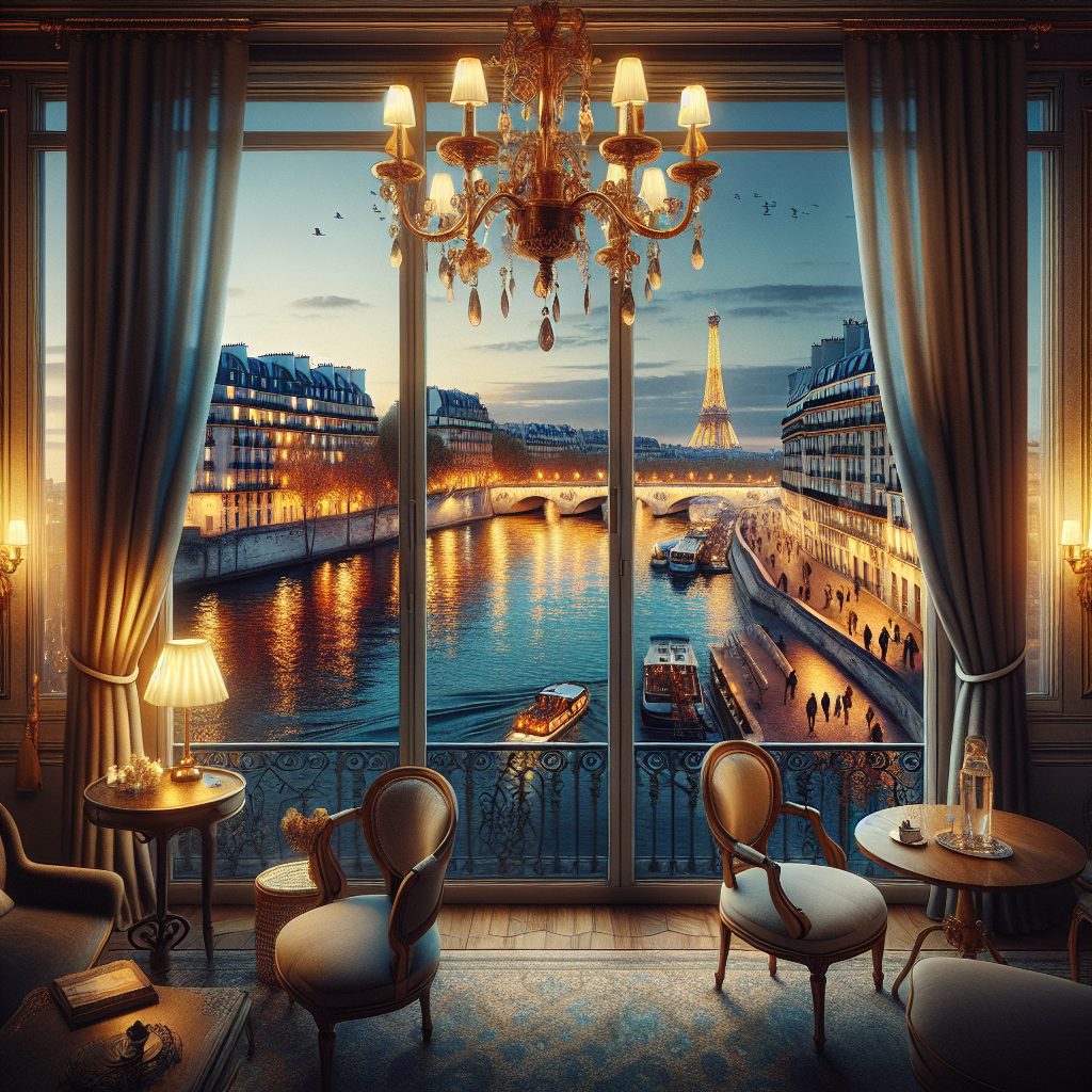 Paris Evening Glow Rooms Facing Seine Reflections