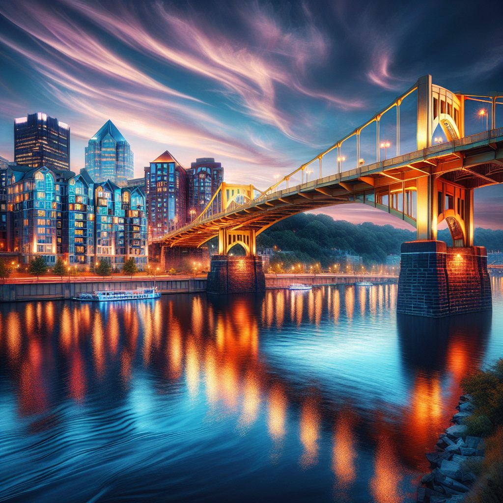 Pittsburgh Bridge View Suites with River Reflection