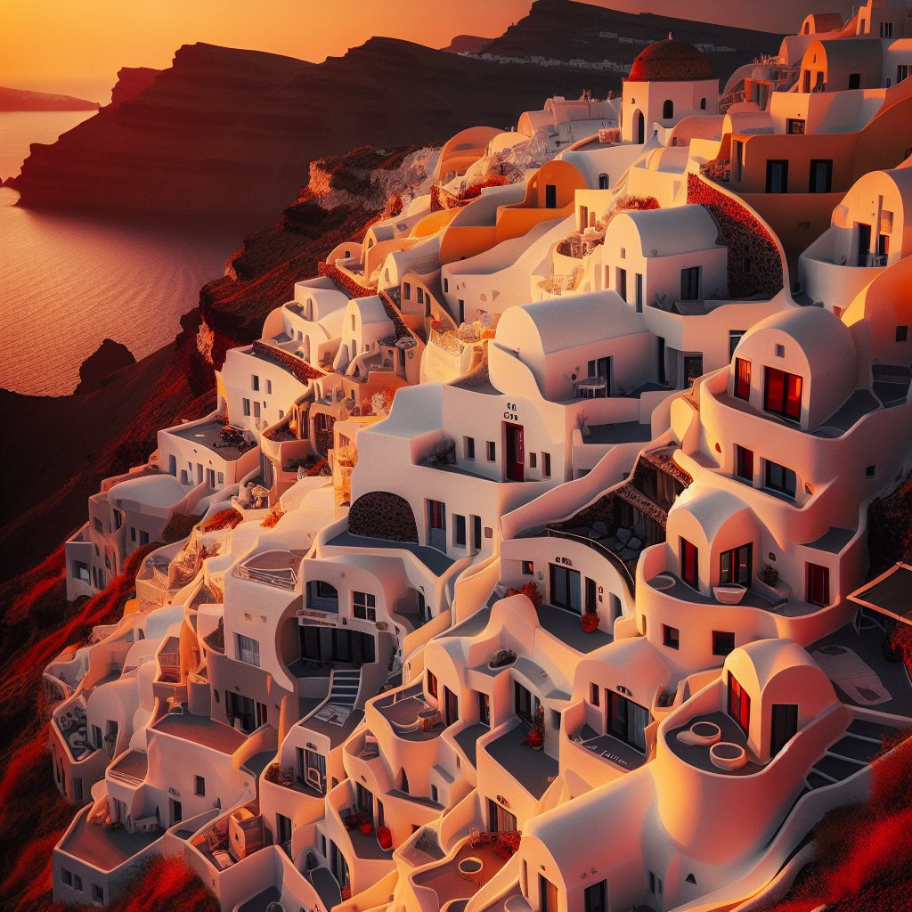 Santorini Ember Cliff Villas Illuminated by Sunset Glow