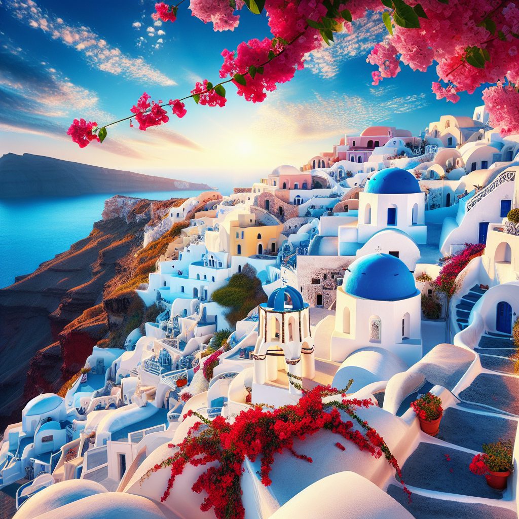Santorini White Crown Villas with Blue Dome Accents