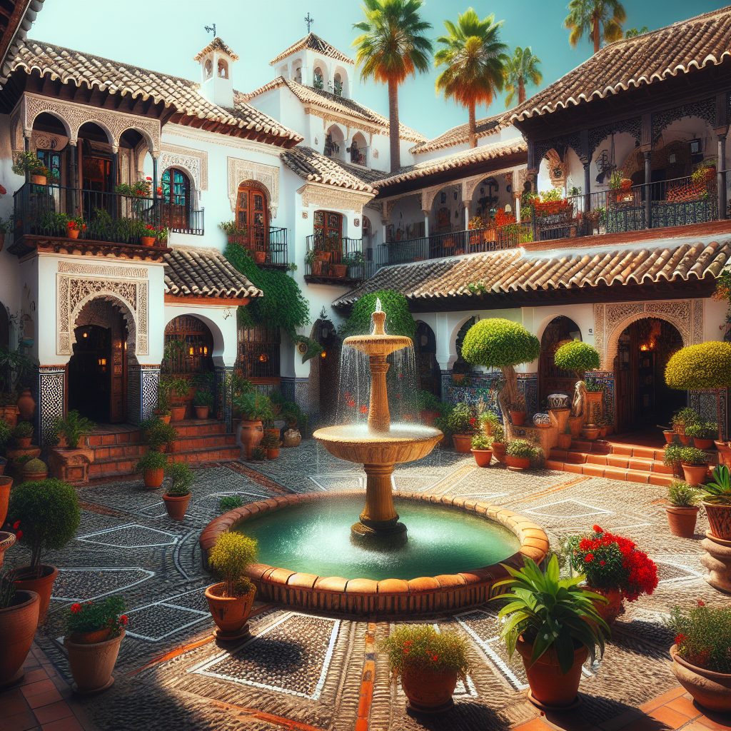 Spain Andalusian Patio Villas with Fountain Centerpiece